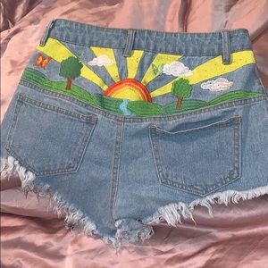 embroidered jean booty shorts